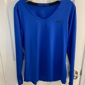 Nike Pro royal blue V-neck dry fit long sleeve shirt